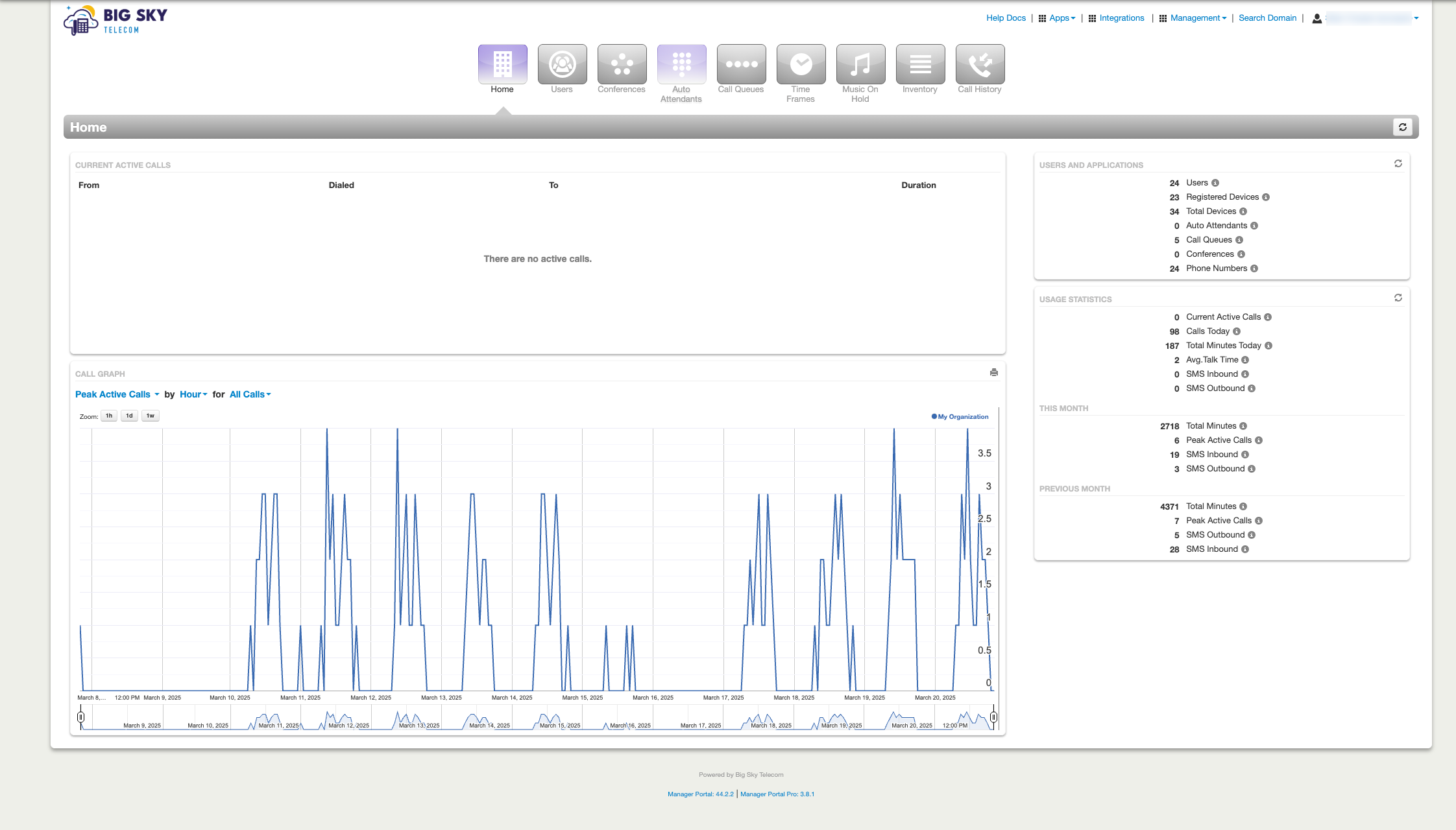 Big Sky Telecom SNAP app portal dashboard